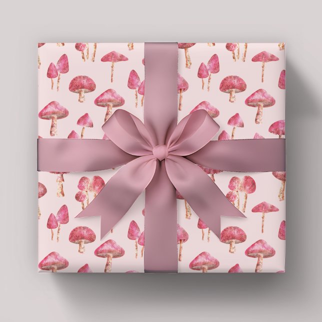 Papel De Presente Padrão rosa do cogumelo (Pink mushroom wrapping paper)