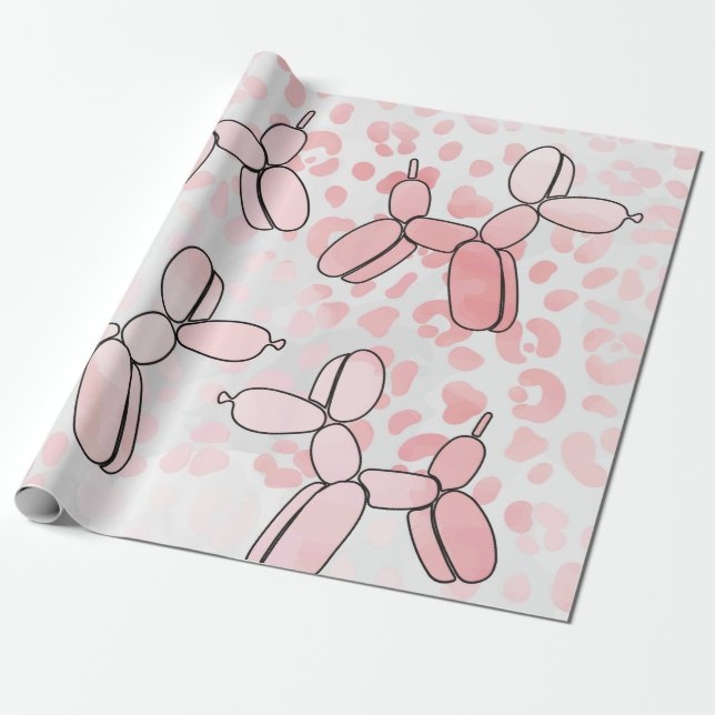 Papel De Presente Padrão Rosa Leopardo Cachorro-Balão (Desenrolado)