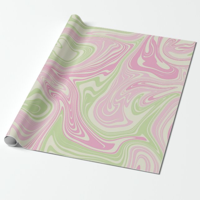 Papel De Presente Padrão Rosa Verde Suave Líquido (Desenrolado)