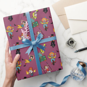 Papel De Presente Padrão Roxo de Circo de Desenho Animado Moderno Di