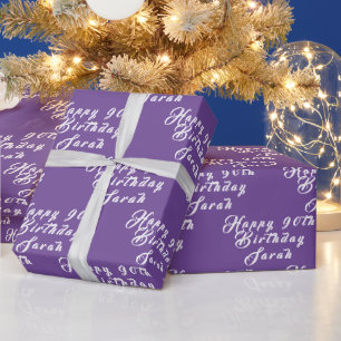 Papel De Presente Padrão Roxo do Nome da Festa de aniversário 90