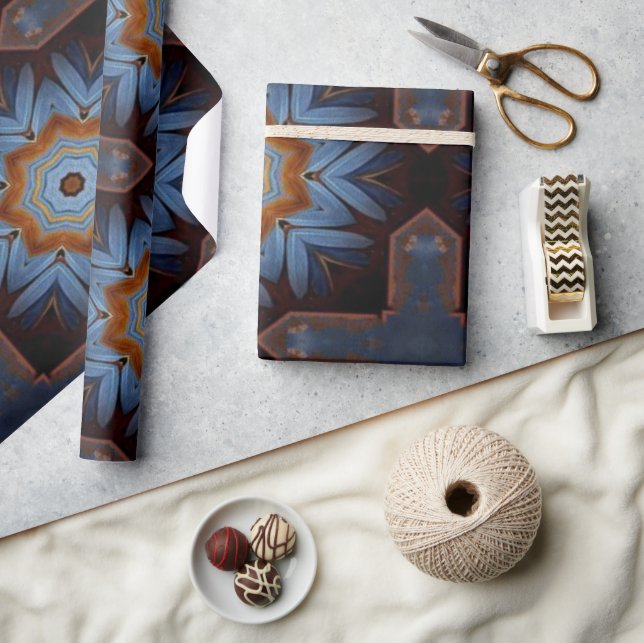 Papel De Presente Padrão Russo Laranja Azul N.o 1 (Artesanato)