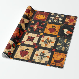 Papel De Presente Padrão Rustic Autumn Patchwork Quilt   Farmhouse