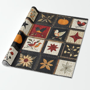 Papel De Presente Padrão Rustic Autumn Quilt Colheita de Motifs Fo
