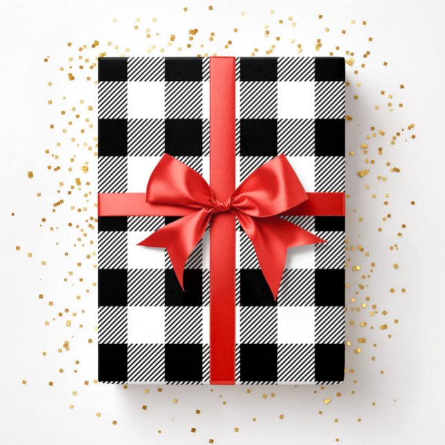 Papel De Presente Padrão Rustic Black And White Xadrez (Black And White Plaid Pattern Wrapping Paper)
