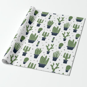 Papel De Presente Padrão Rustic Dark Green Cactus Desert