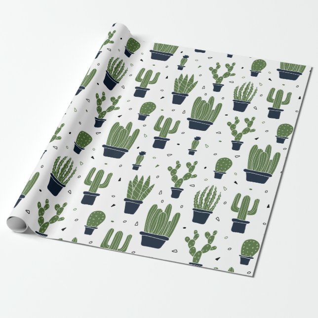 Papel De Presente Padrão Rustic Dark Green Cactus Desert (Desenrolado)