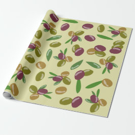 Papel De Presente Padrão Rustic Olive and Olive Leaves