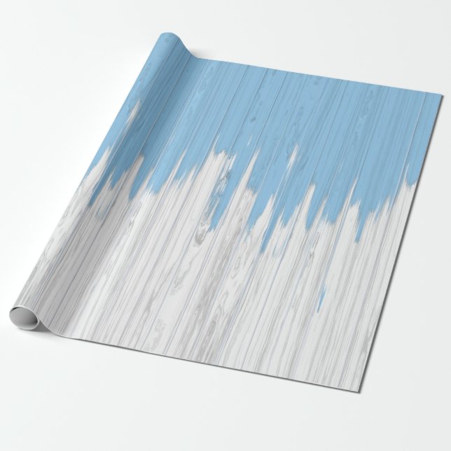 Papel De Presente Padrão Rustic Painted Blue & White Wood Planks (Desenrolado)