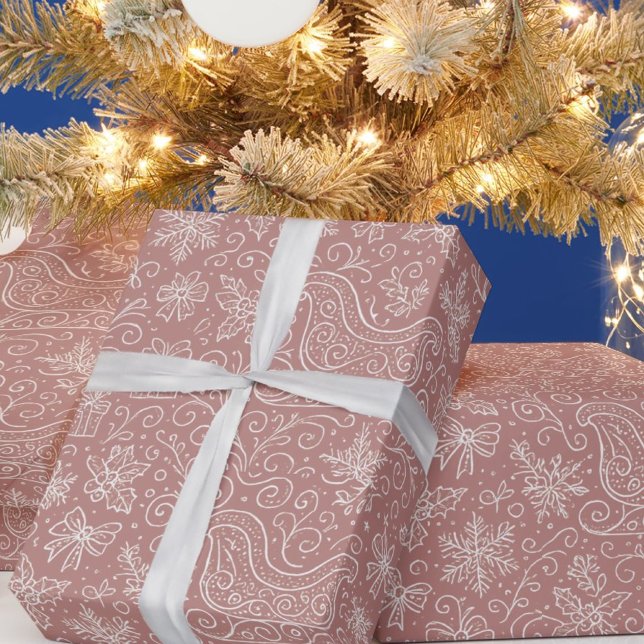 Papel De Presente Padrão Rustic Pink Doodle Christmas Sleigh (Criador carregado)