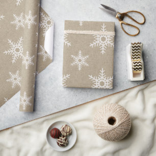 Papel De Presente Padrão Rustic White Faux Burlap Snowflake