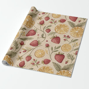 Papel De Presente Padrão Rústico de Morango e Citros Terroso (9)