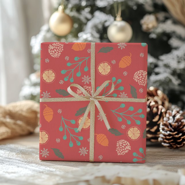Papel De Presente Padrão Rústico de Natal Natureza (Criador carregado)