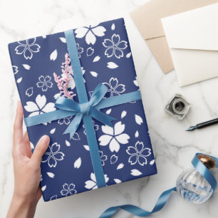 Papel De Presente Padrão Sakura Azul