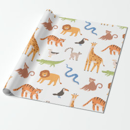 Papel De Presente Padrão Selvagem Tropical Safari Selvagem