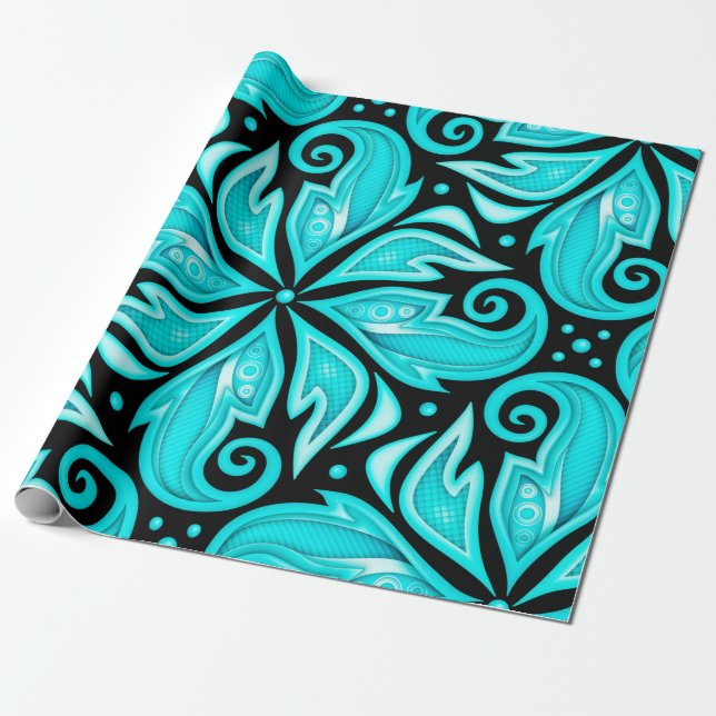 Papel De Presente Padrão sem cor com motivos étnicos florais (Desenrolado)