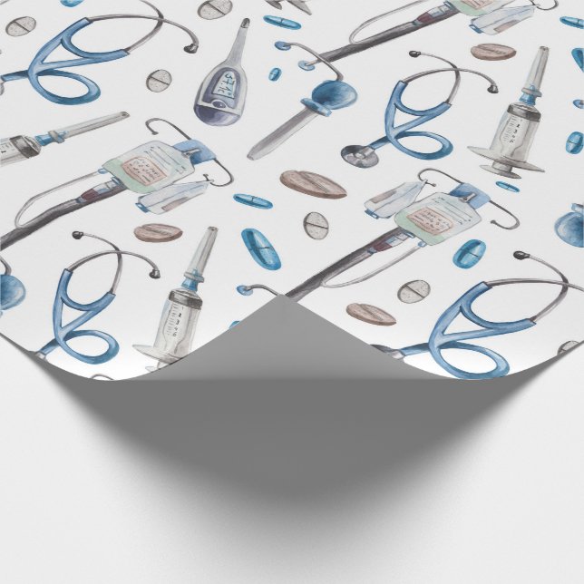 Papel De Presente Padrão sem costura aquarela de material médico (Ponta)