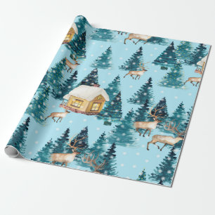 Papel De Presente Padrão sem costura com a vila de inverno na flore