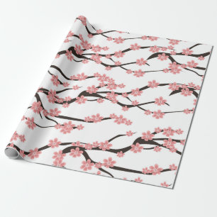 Papel De Presente Padrão sem costura com cereja florescente em um b
