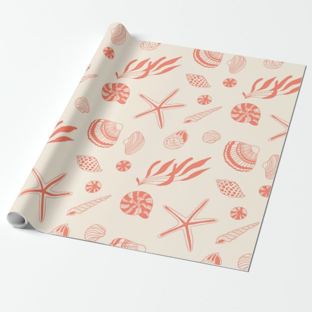 Papel De Presente Padrão sem costura com conchas marinhas (Desenrolado)