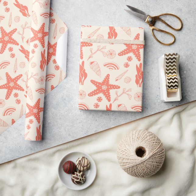 Papel De Presente Padrão sem costura com conchas marítimas embrulhan (Artesanato)