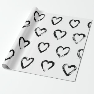 Papel De Presente Padrão sem costura com coração puxado à mão