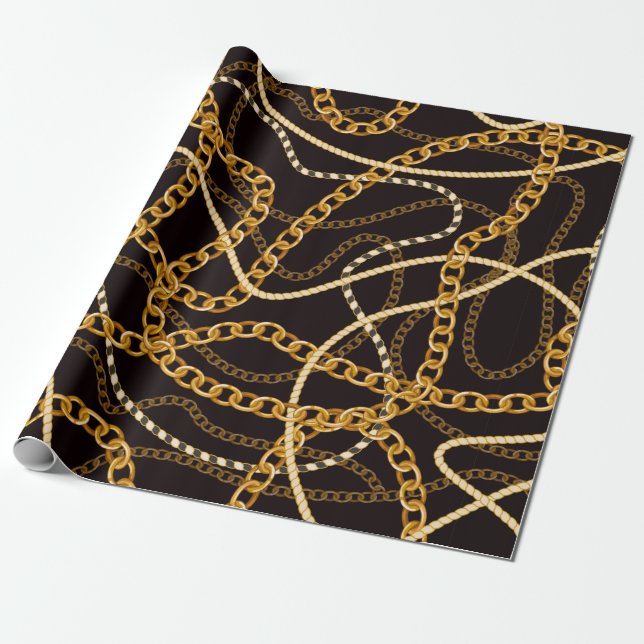 Papel De Presente Padrão sem costura com correntes de ouro.  (Desenrolado)
