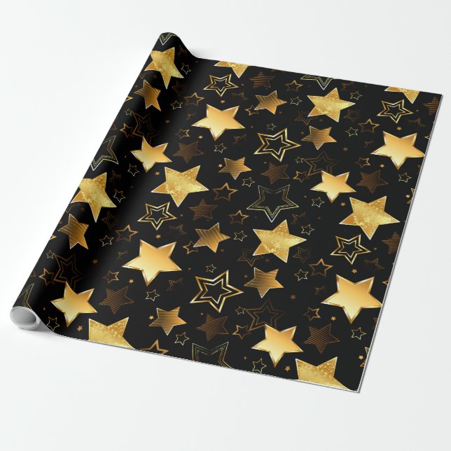 Papel De Presente Padrão sem costura com estrelas de Ouro (Desenrolado)