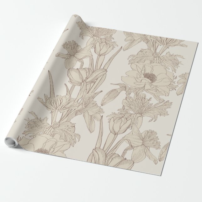 Papel De Presente Padrão sem costura com flores de primavera. (Desenrolado)