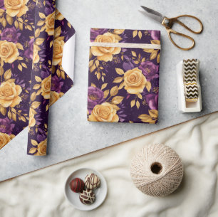 Papel De Presente padrão sem costura com flores roxas