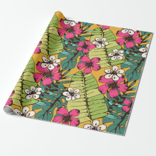Papel De Presente Padrão sem costura com flores tropicais, palma