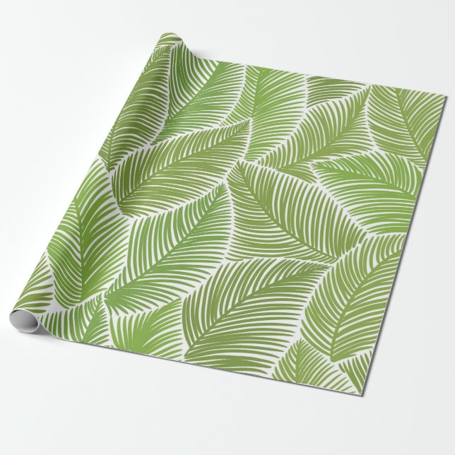 Papel De Presente Padrão sem costura com folhas de palma verdes (Desenrolado)