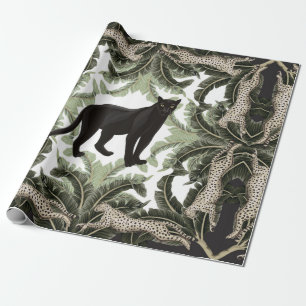 Papel De Presente Padrão sem costura com folhas e animais tropicais