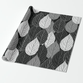 Papel De Presente Padrão sem costura com folhas. Monocromo puxado à