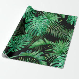 Papel De Presente Padrão sem costura com folhas tropicais em uma ba
