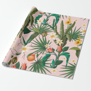 Papel De Presente Padrão sem costura com folhas tropicais, flores e