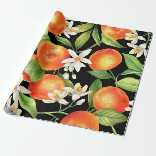 Papel De Presente Padrão sem costura com frutas de laranja, flores