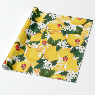 Papel De Presente Padrão sem costura com frutas tropicais de limão d