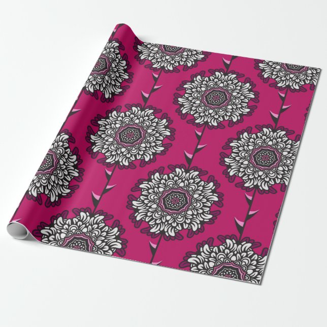 Papel De Presente Padrão sem costura com lindas flores gráficas (Desenrolado)
