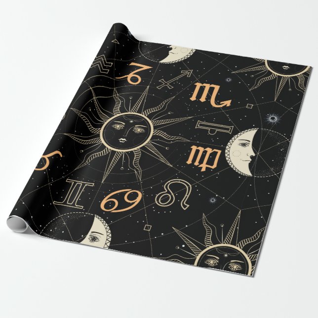 Papel De Presente Padrão sem costura com o círculo do Horoscópio com (Desenrolado)