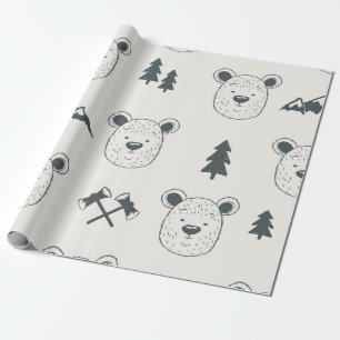 Papel De Presente Padrão sem costura com padrão de cabeça de urso, u
