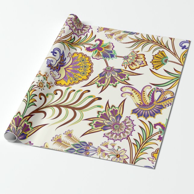 Papel De Presente Padrão sem costura com paisley floral (Desenrolado)