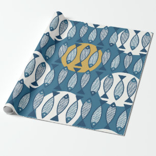 Papel De Presente Padrão sem costura com peixe azul inspirado no sc