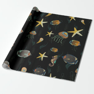Papel De Presente Padrão sem costura com peixes decorativos fofos