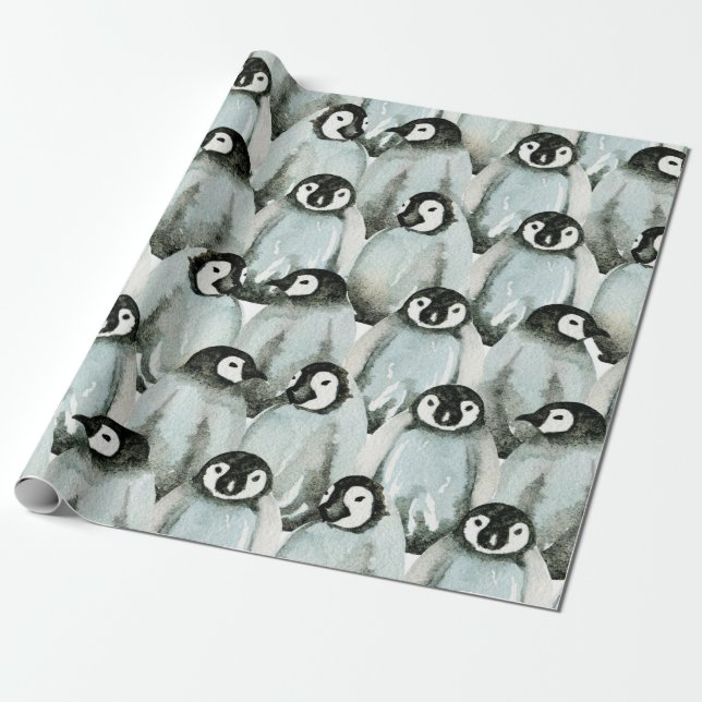Papel De Presente Padrão sem costura com pinguins bonitos (Desenrolado)