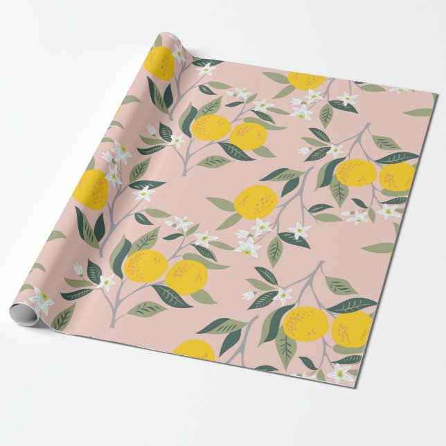 Papel De Presente Padrão sem costura com ramificações de laranja na  (Desenrolado)