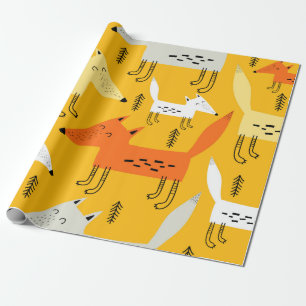 Papel De Presente Padrão sem costura com raposas de cartoon, elemen