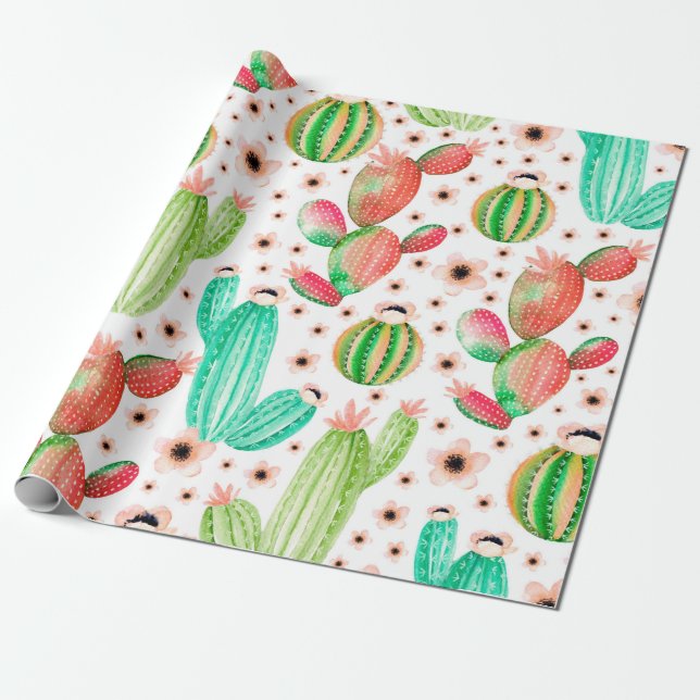 Papel De Presente Padrão sem costura com suculentos. Cache de aquare (Desenrolado)