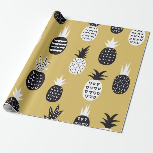 Papel De Presente Padrão sem costura de ananás preto e branco