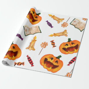 Papel De Presente Padrão sem costura de aquarela feliz halloween ho